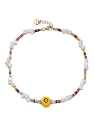 GigiGirl Kids' 14k Gold Plated Freshwater Pearls And Smiley Face Bead Necklace - Multi-Color