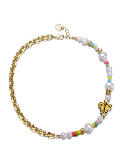 Rachel Glauber GigiGirl Kids 14k Gold Plated Multi Color Beads With Freshwater Pearls And A Butterfly Charm Necklace product