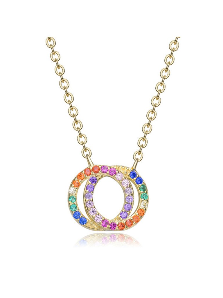 GigiGirl Kids' 14k Gold Plated Rainbow Cubic Zirconia Double Circle Pendant Necklace - Gold