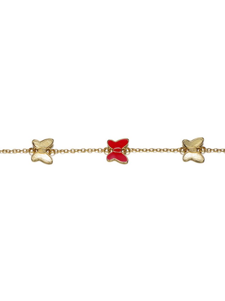GigiGirl Kids 14k Gold Plated Red Butterfly Charms Bracelet