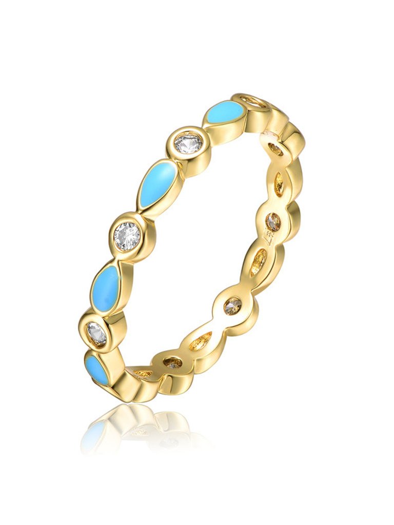 Gigigirl Kids/Teens 14k Gold Plated with Cubic Zirconia Colored Enamel Stacking Ring - Blue