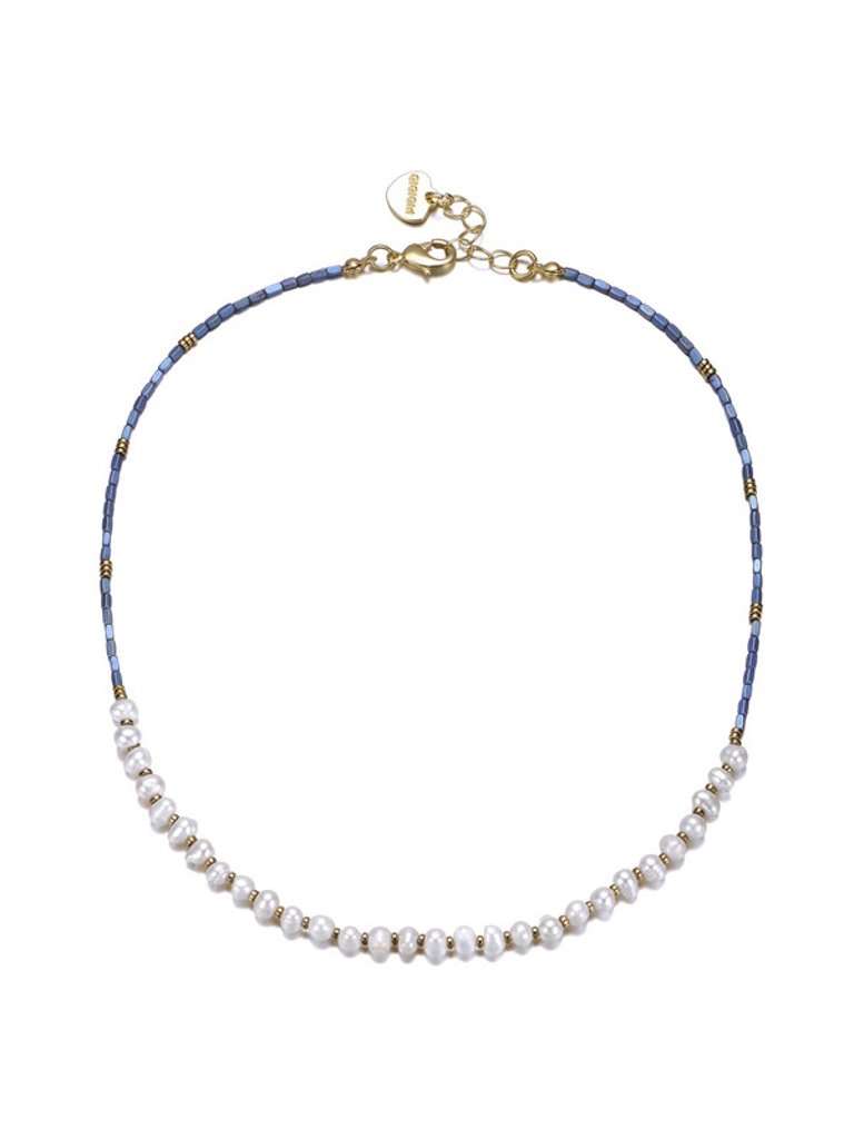 GigiGirl Kids/Teens 14k Gold Plated With Freshwater Pearls Light Blue Mineral Beads Necklace - Light Blue