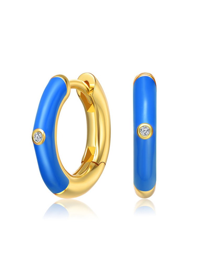 GigiGirl Kids's 14k Gold Plated Colored Enamel & Cubic Zirconia Hoop Earrings - Blue
