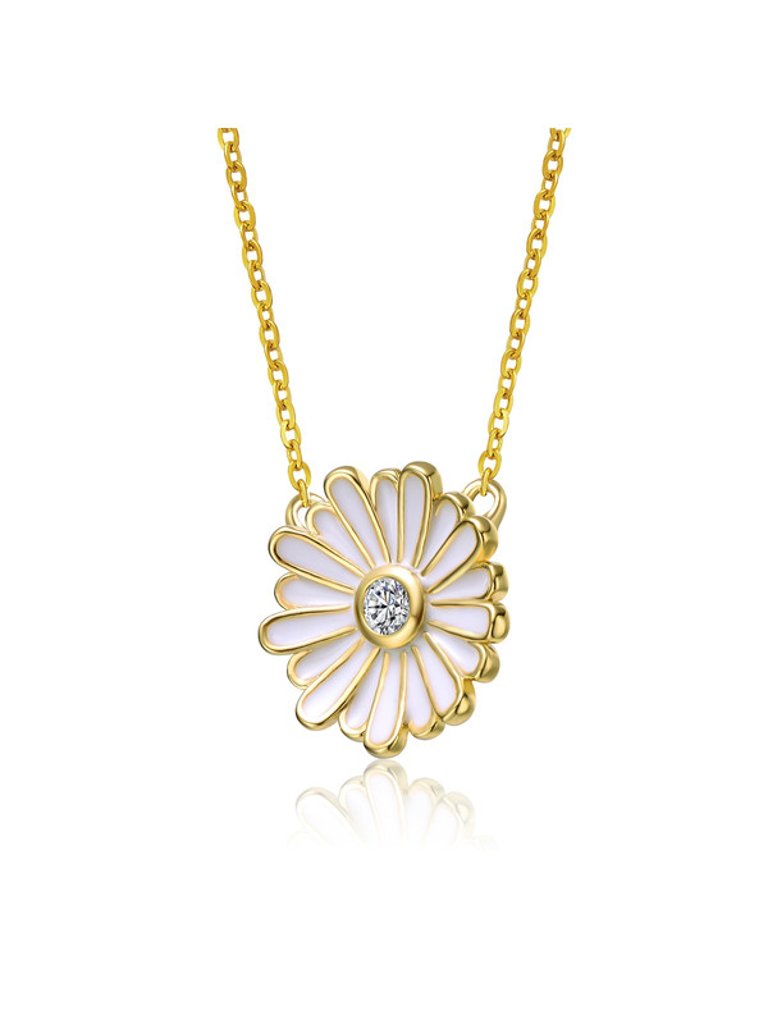 GigiGirl Teens 14k Gold Plated With Cluster Cubic Zirconia White Enamel Mini Daisy Pendant Layering Necklace
