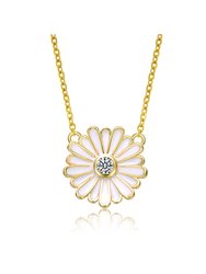 GigiGirl Teens 14k Gold Plated With Cluster Cubic Zirconia White Enamel Mini Daisy Pendant Layering Necklace - White