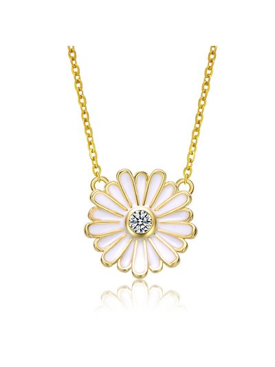 Rachel Glauber GigiGirl Teens 14k Gold Plated With Cluster Cubic Zirconia White Enamel Mini Daisy Pendant Layering Necklace product