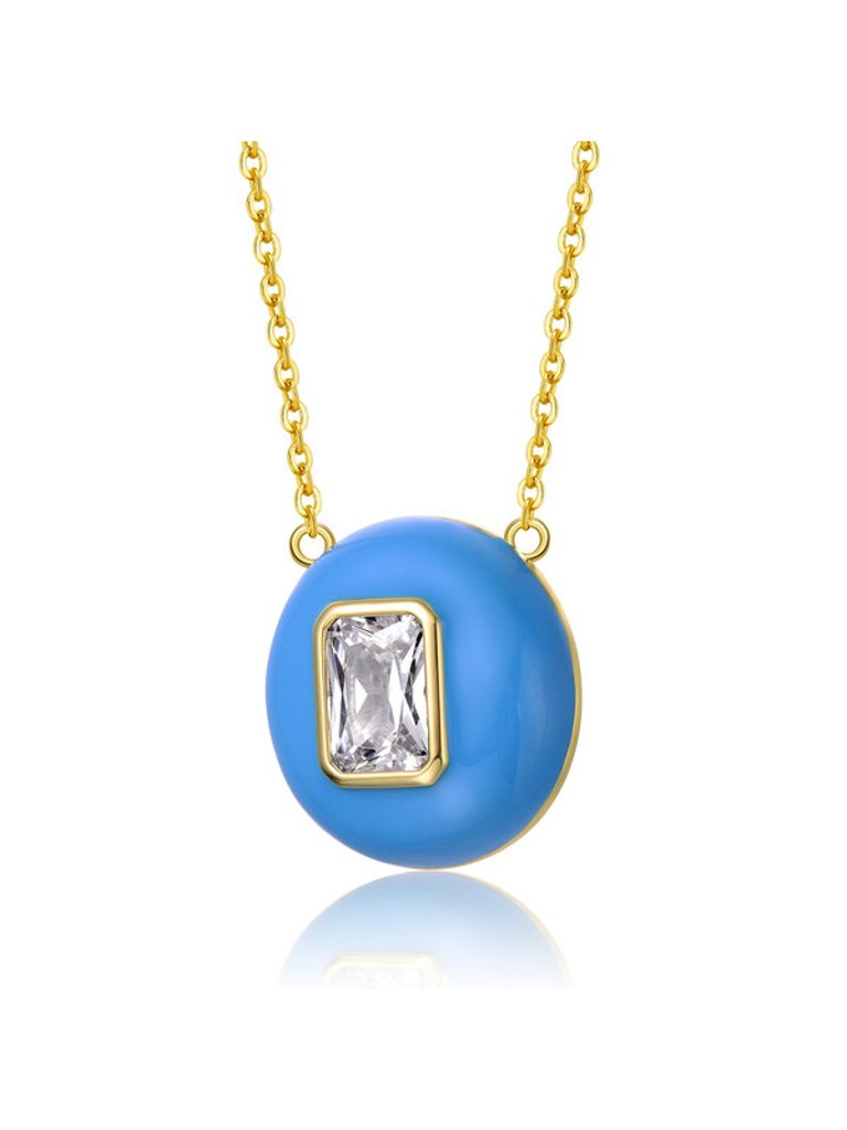 GigiGirl Teens 14k Gold Plated With Cubic Zirconia Radiant Solitaire Blue Enamel Small Round Pendant Necklace