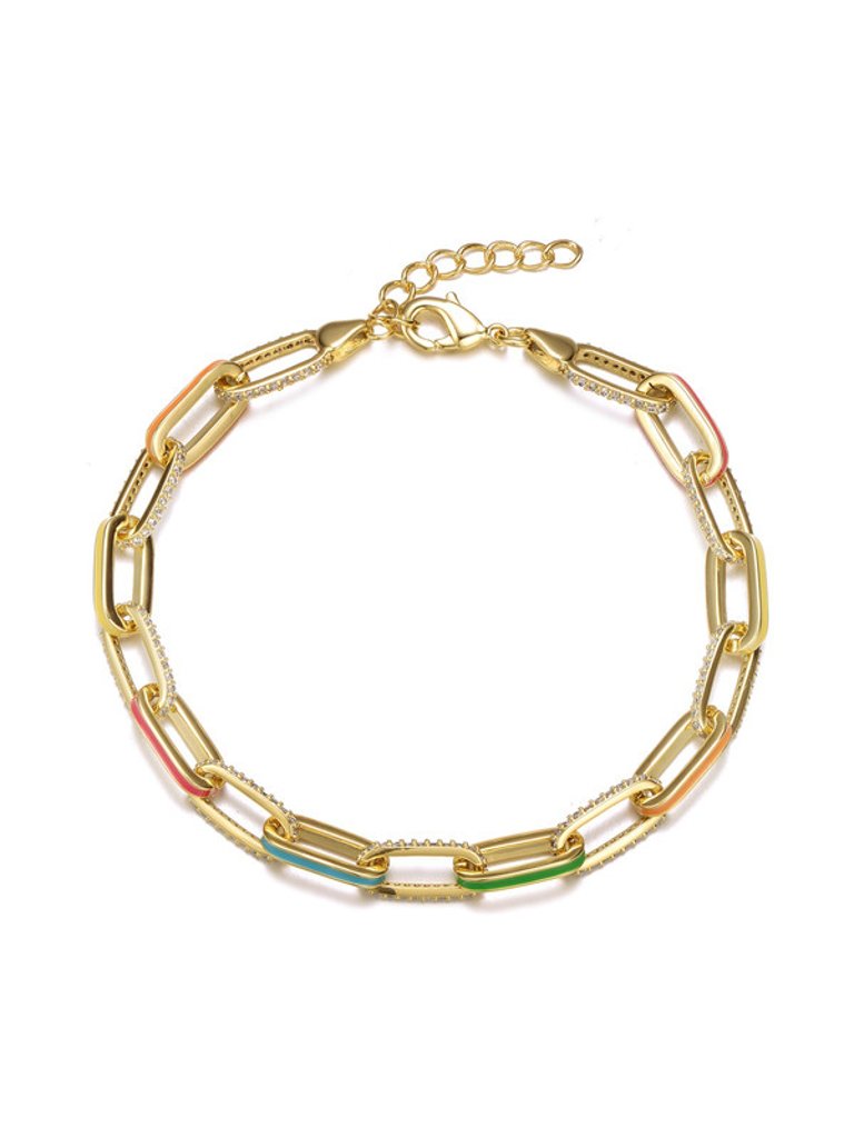 GigiGirl Teens 14k Gold Plated With Multi Color Enamel Chain Bracelet - Multi-Color