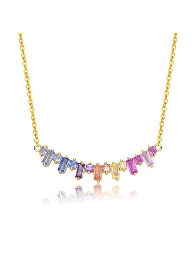 Rachel Glauber GigiGirl Teens 14k Gold Plated With Rainbow Cubic Zirconia Linear Cluster Fringe Pendant Necklace product