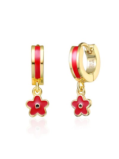 Rachel Glauber GigiGirl Toddlers/Kids 14k Gold Plated Dangle Flower Red Enamel Earrings product