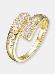 Gold Plated Clear Cubic Zirconia Bypass Ring - Gold