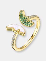 Gold Plated Green Cubic Zirconia Bypass Ring - Green