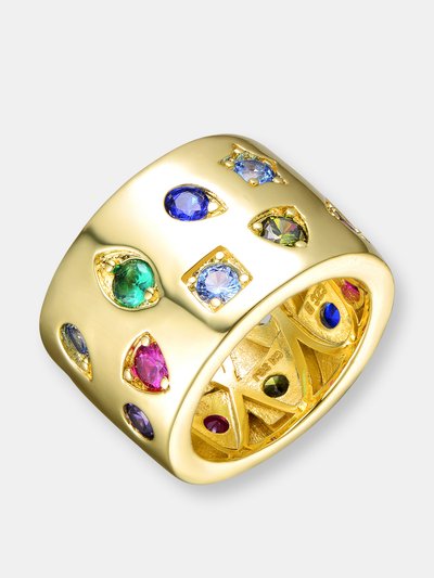 Rachel Glauber Gold Plated Multi Colored Cubic Zirconia Wide Band Ring product