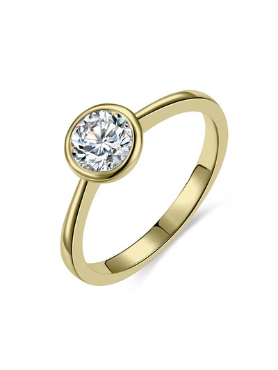 Rachel Glauber Gold Plated With Diamond Cubic Zirconia Bezel Solitaire Ring product