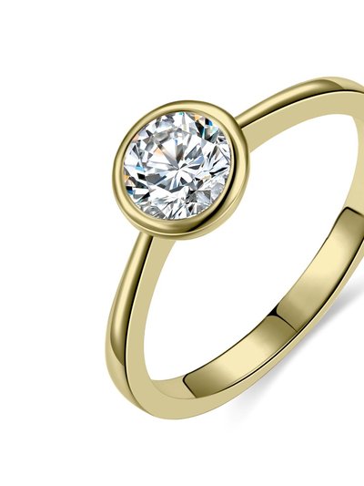 Rachel Glauber Gold Plated With Diamond Cubic Zirconia Bezel Solitaire Ring product