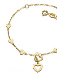 Kids' Double Halo Heart Dangle Charm Station Bracelet, Adjustable In Length - Gold