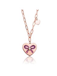 Kids/Young Teens 18k Rose Gold Plated Bow Tie On Heart Shaped Pendant - Rose