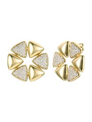 Large 14k Gold Plated With Diamond Cubic Zirconia Pave Modern Abstract Flower Stud Earrings - Gold