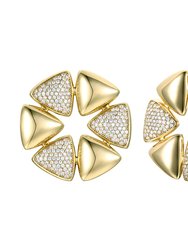 Large 14k Gold Plated With Diamond Cubic Zirconia Pave Modern Abstract Flower Stud Earrings - Gold