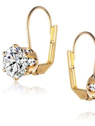 Leverback Earrings with Clear Round Cubic Zirconia In Prong Setting