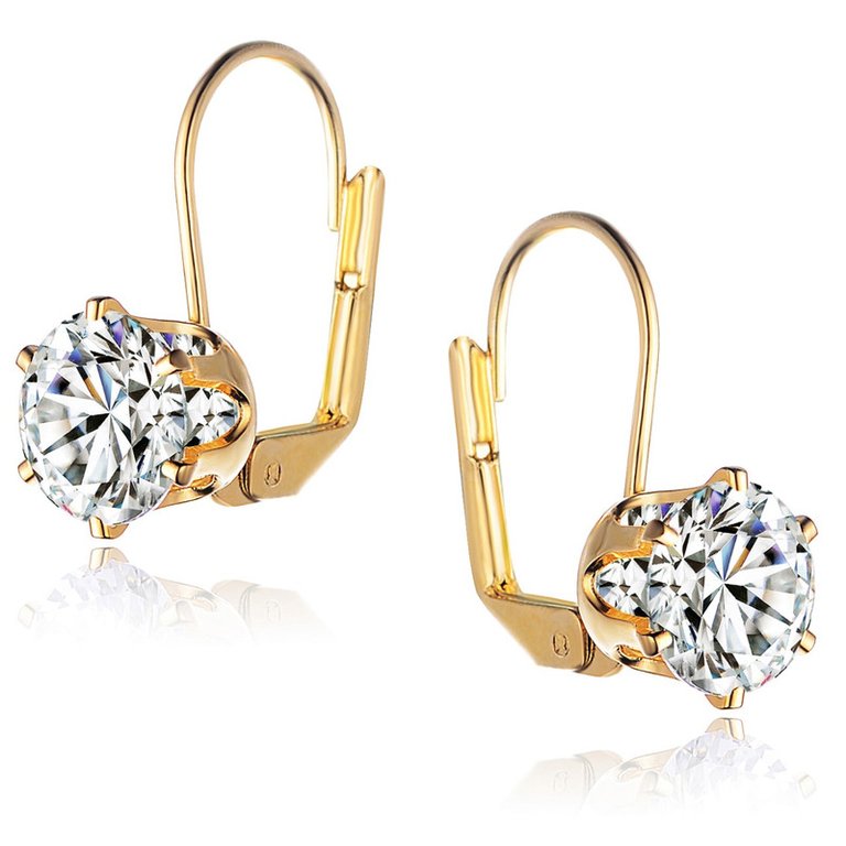 Leverback Earrings with Clear Round Cubic Zirconia In Prong Setting