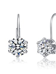Leverback Earrings with Clear Round Cubic Zirconia In Prong Setting - Silver