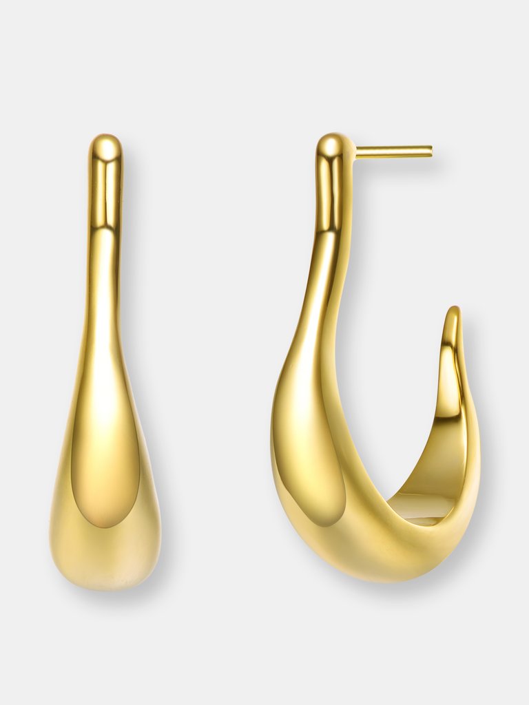 Rachel Glauber 14k Gold Plated Assymetrical Open Hoop - Gold