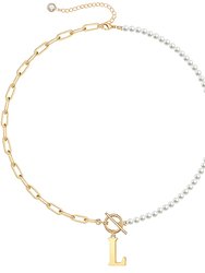 Rachel Glauber 14K Gold Plated Initial Pearl Link Chain Necklace - Gold