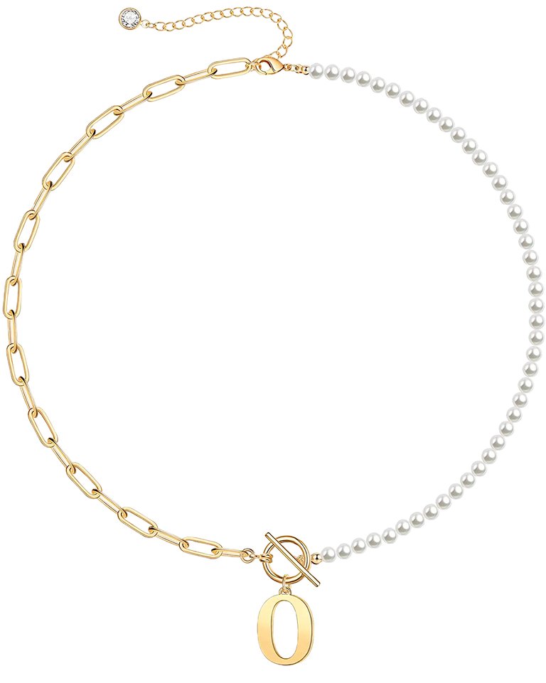 Rachel Glauber 14K Gold Plated Initial Pearl Link Chain Necklace - Gold