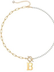 Rachel Glauber 14K Gold Plated Initial Pearl Link Chain Necklace - Gold
