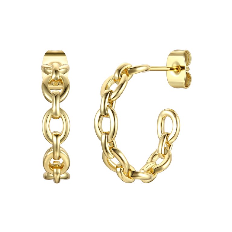 Rachel Glauber 14k Gold Plated Modern Chain Link C-Hoop Earrings - Gold