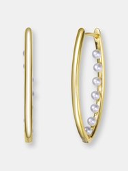 Rachel Glauber 14k Gold Plated Pearl Hoop - Gold