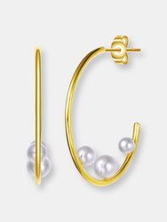 Rachel Glauber 14k Gold Plated Pearl Open Hoop - Gold