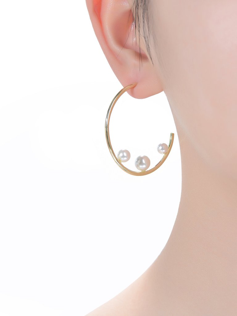 Rachel Glauber 14k Gold Plated Pearl Open Hoop