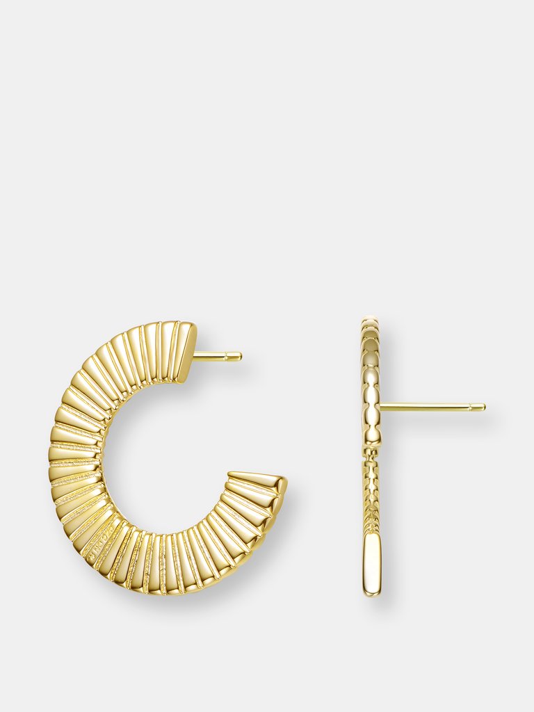 Rachel Glauber 14k Gold Plated Ribbed Open Circle Drop Earrings - Gold
