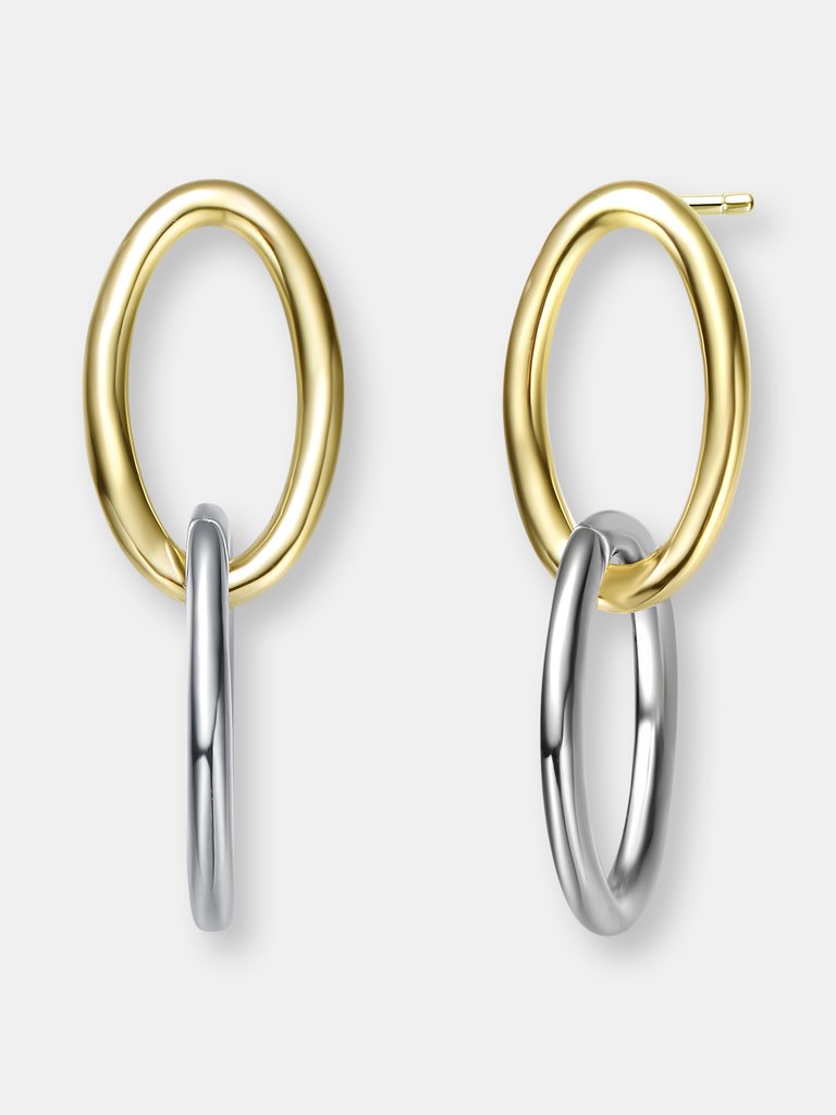 Rachel Glauber 14k Gold Plated Two Tone Oval Drop Earrings - Gold