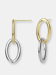 Rachel Glauber 14k Gold Plated Two Tone Oval Drop Earrings