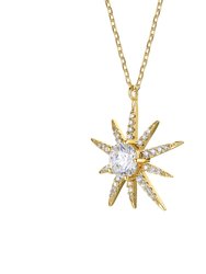 Rachel Glauber 14k Gold Plated with Diamond Cubic Zirconia 10-Point Starburst Pendant Necklace