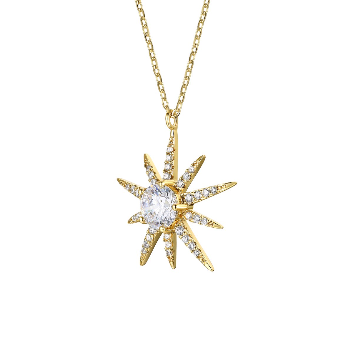 14kt Gold Diamond Starburst Lock Necklace