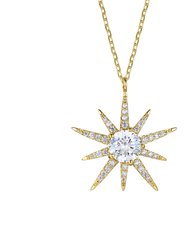 Rachel Glauber 14k Gold Plated with Diamond Cubic Zirconia 10-Point Starburst Pendant Necklace - Gold