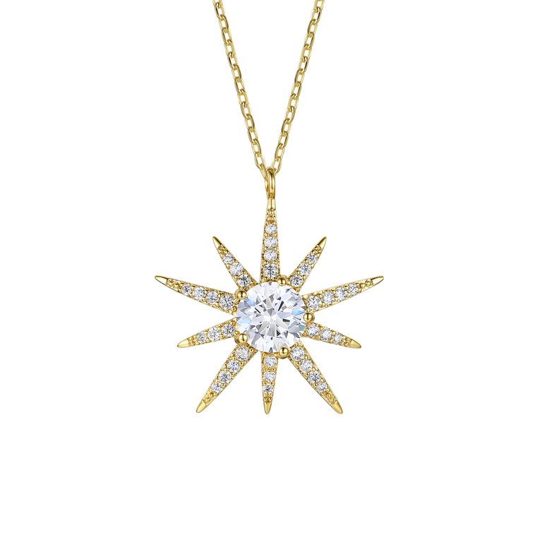 Rachel Glauber 14k Gold Plated with Diamond Cubic Zirconia 10-Point Starburst Pendant Necklace - Gold
