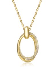 Rachel Glauber 14k Gold Plated with Diamond Cubic Zirconia Double Entwined Oval Eternity Circle Pendant Necklace - Gold