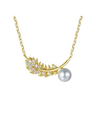 Rachel Glauber Rachel Glauber 14k Gold Plated with Diamond Cubic Zirconia & Faux Pearl Fern Leaf Pendant Necklace product