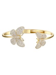 Rachel Glauber 14k Gold Plated with Diamond Cubic Zirconia French Pave Butterfly Open Cuff Bangle Bracelet - Gold