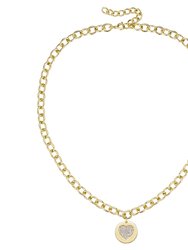 Rachel Glauber 14k Gold Plated with Diamond Cubic Zirconia Heart Medallion Pendant Curb Chain Adjustable Necklace - Gold