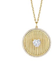 Rachel Glauber 14k Gold Plated with Diamond Cubic Zirconia Heart Medallion Pendant Necklace - Gold