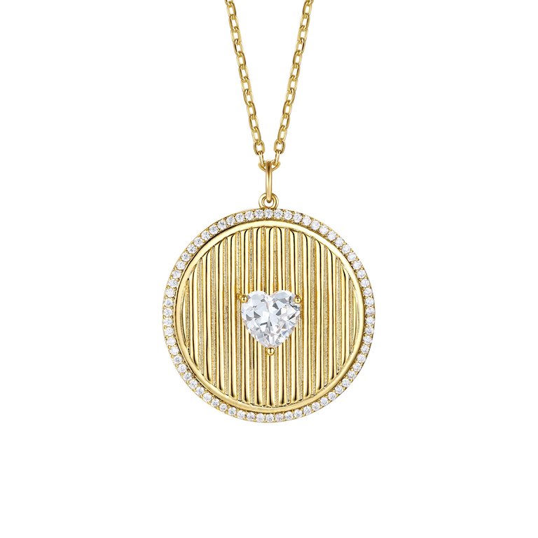 Rachel Glauber 14k Gold Plated with Diamond Cubic Zirconia Heart Medallion Pendant Necklace - Gold