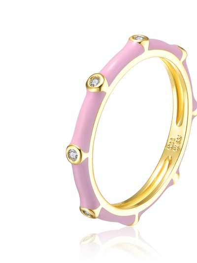 Rachel Glauber Rachel Glauber 14k Gold Plated with Diamond Cubic Zirconia Pink Enamel Bamboo Kids/Young Adult Stacking Ring product