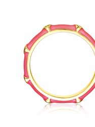 Rachel Glauber 14k Gold Plated with Diamond Cubic Zirconia Pink Enamel Bamboo Kids/Young Adult Stacking Ring