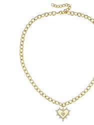 Rachel Glauber 14k Gold Plated with Diamond Cubic Zirconia Sunshine Heart Pendant Curb Chain Adjustable Necklace - Gold
